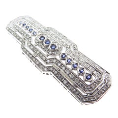 Vintage Art Deco Style Sapphire and Diamond White Gold Brooch