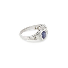 Art Deco Sapphire and Diamonds 18 Karat White Gold Three-Stones Ring