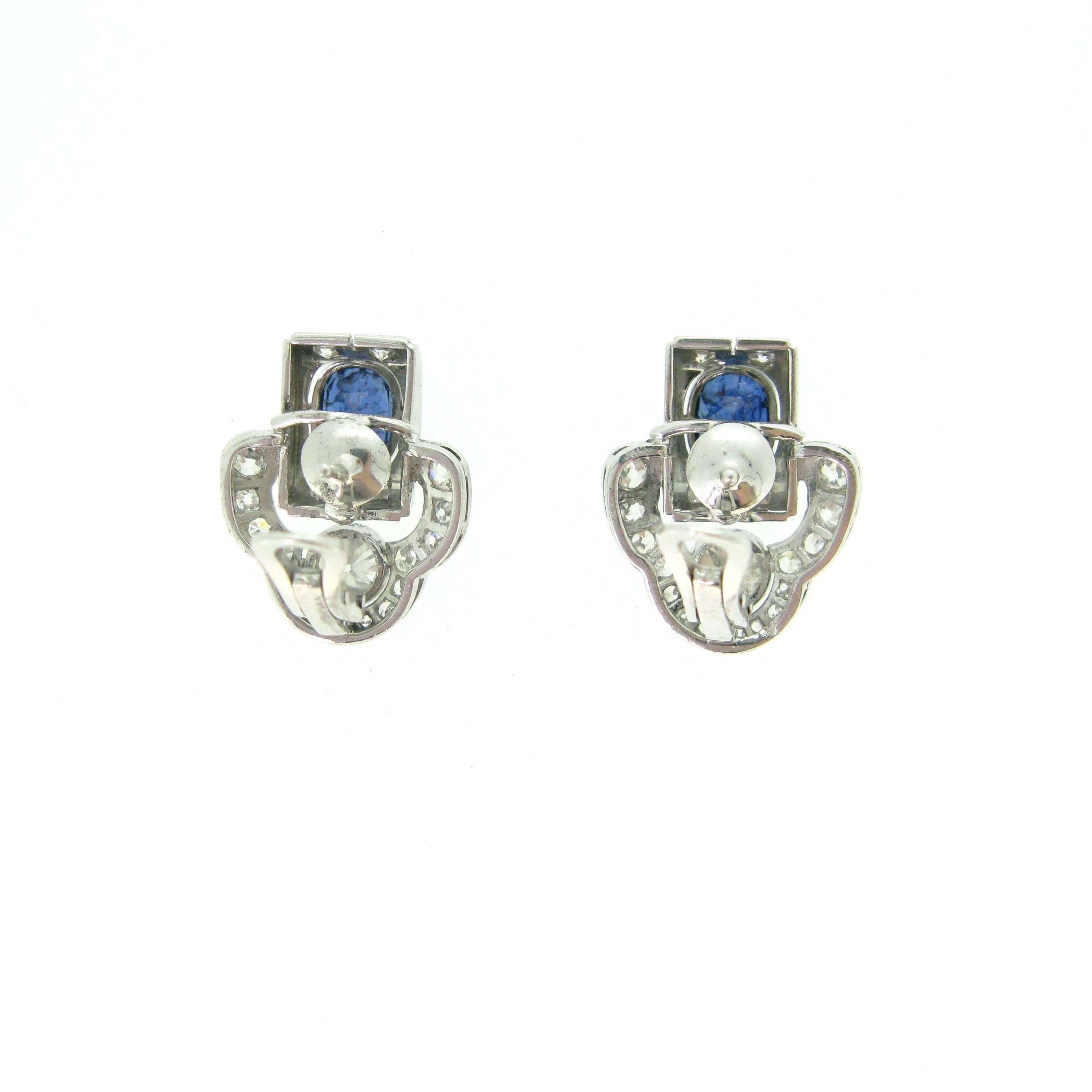 Art Deco Sapphire and Diamonds White Gold and Platinum Earrings 6