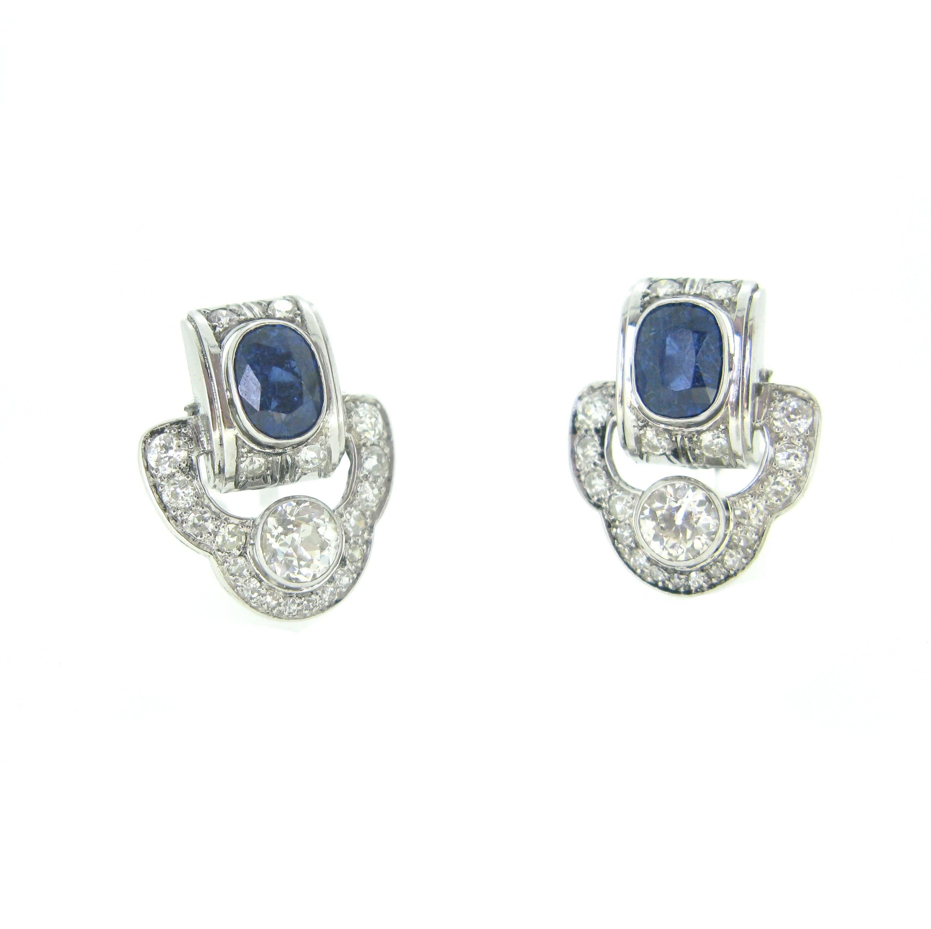 sapphire art deco earrings