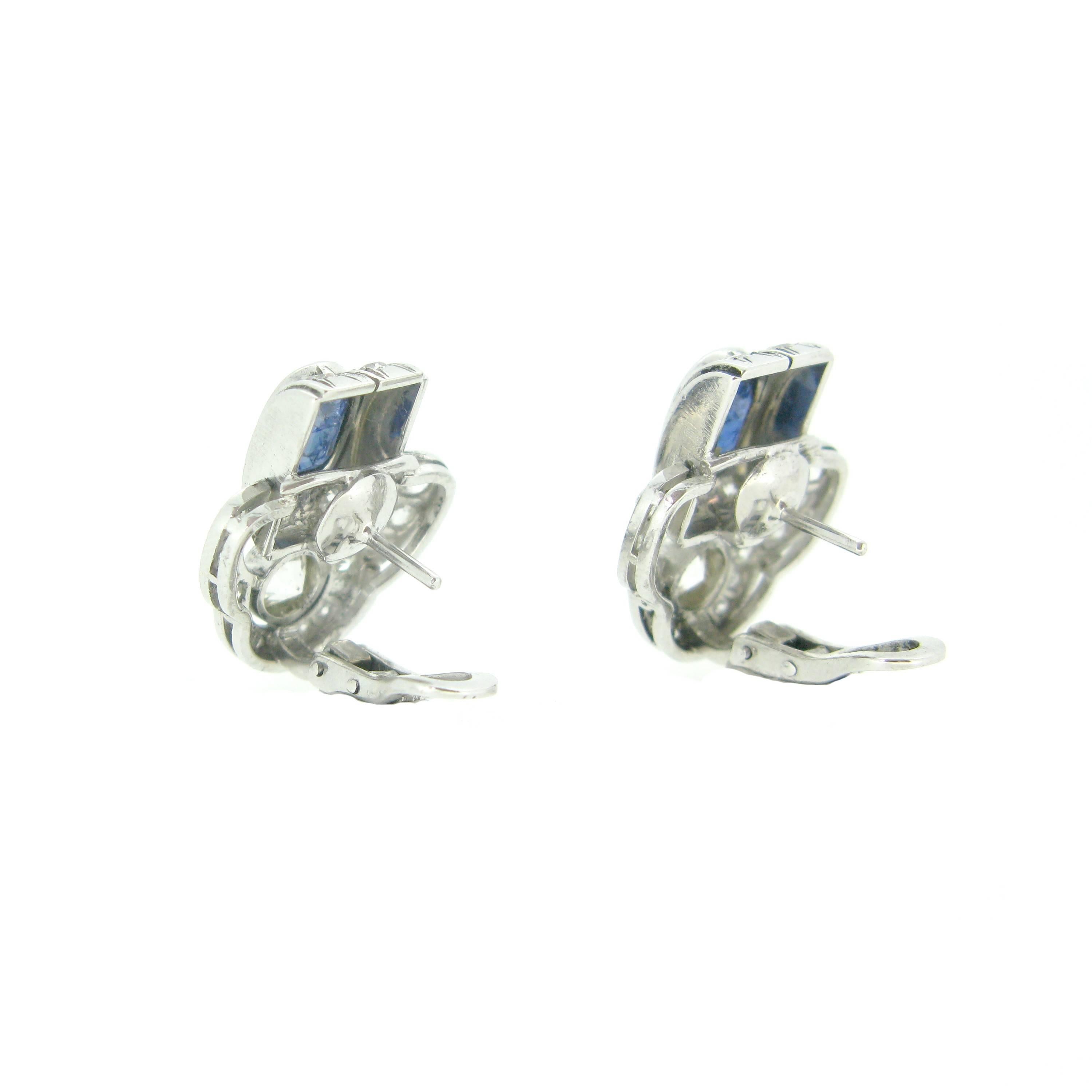 Art Deco Sapphire and Diamonds White Gold and Platinum Earrings 1