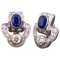 Art Deco Sapphire and Diamonds White Gold and Platinum Earrings