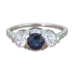Art Deco Sapphire and Old Cut Diamond Trilogy Ring, circa 1935