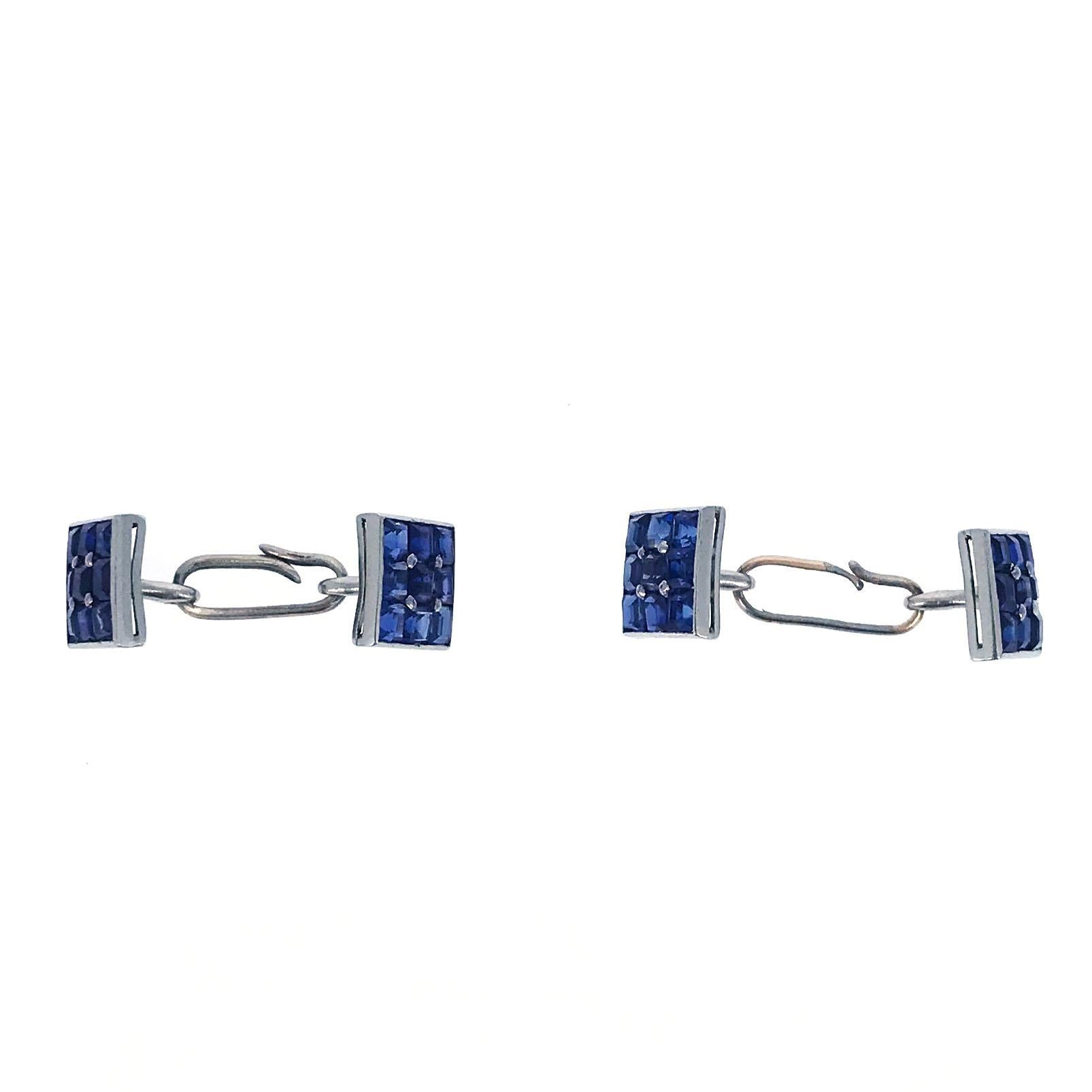 Art Deco Sapphire and Platinum Cufflinks In Good Condition For Sale In New York, NY