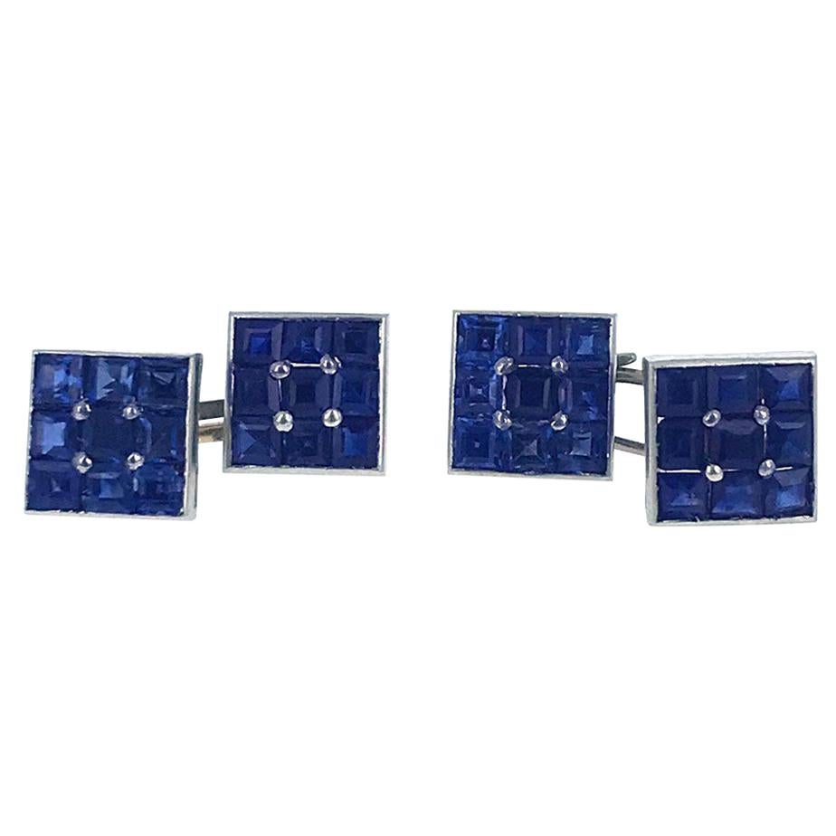 Art Deco Sapphire and Platinum Cufflinks For Sale
