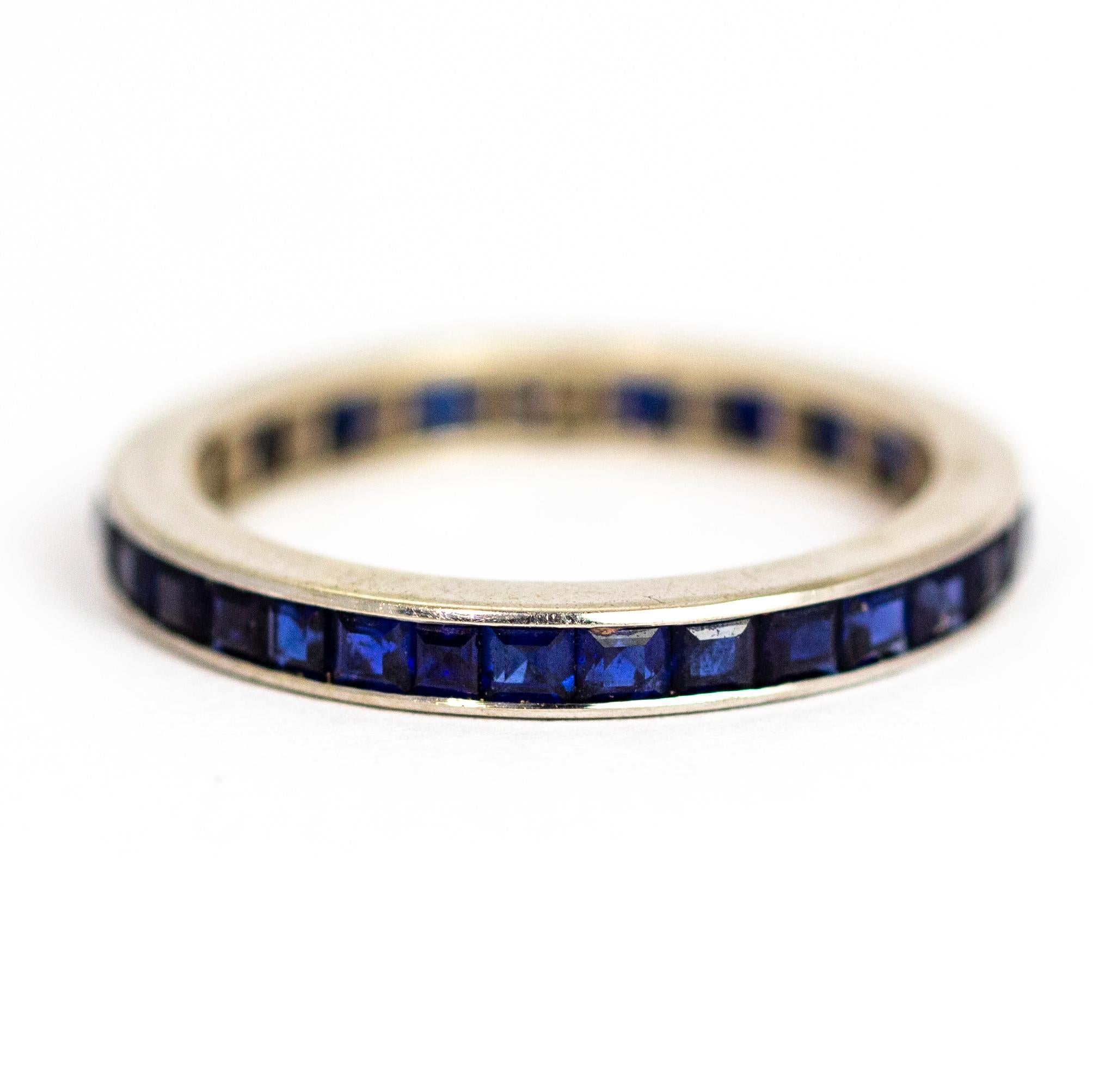 Women's or Men's Art Deco Sapphire and Platinum Eternity Band