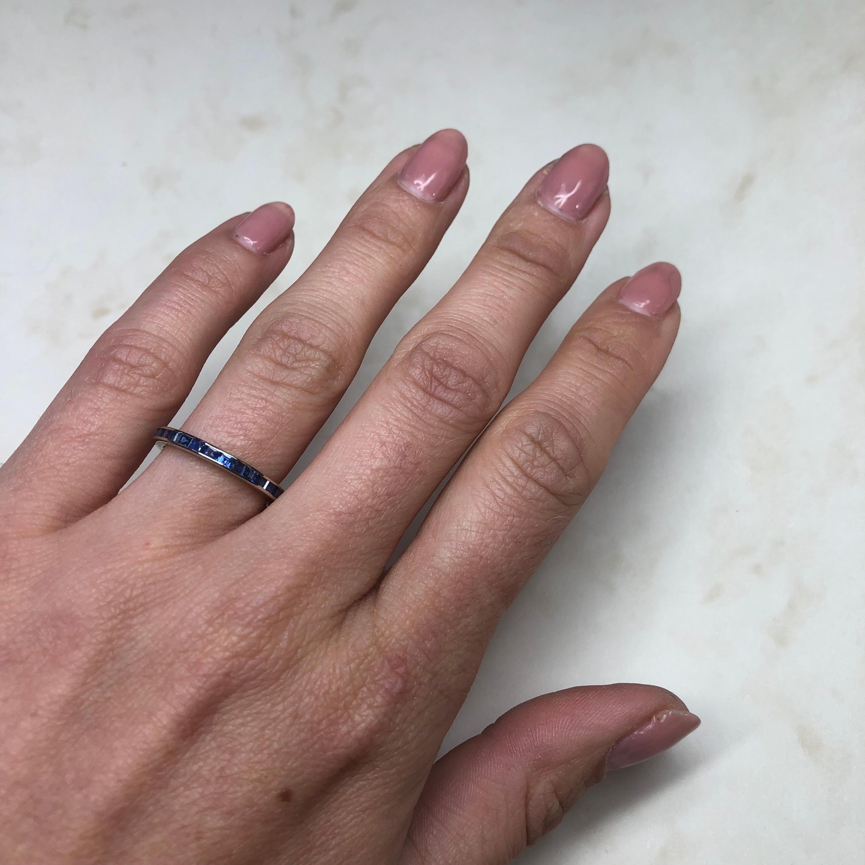 Women's or Men's Art Deco Sapphire and Platinum Eternity Ring