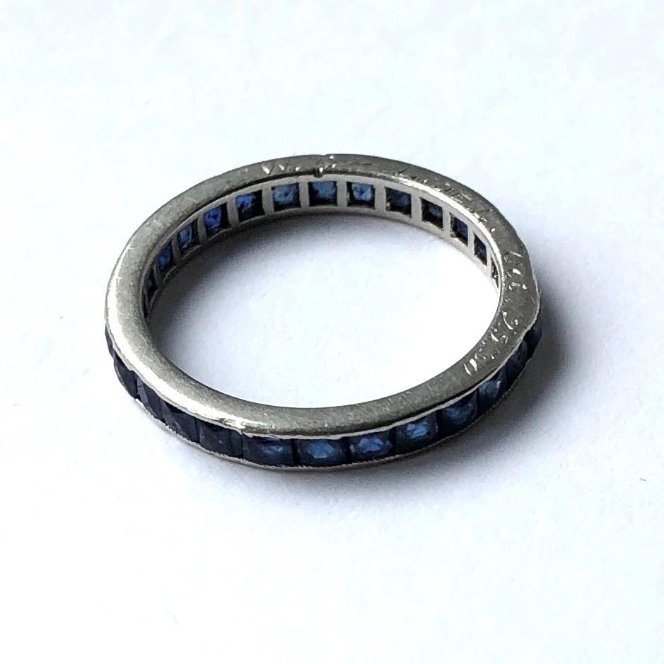 Square Cut Art Deco Sapphire and Platinum Full Eternity Band