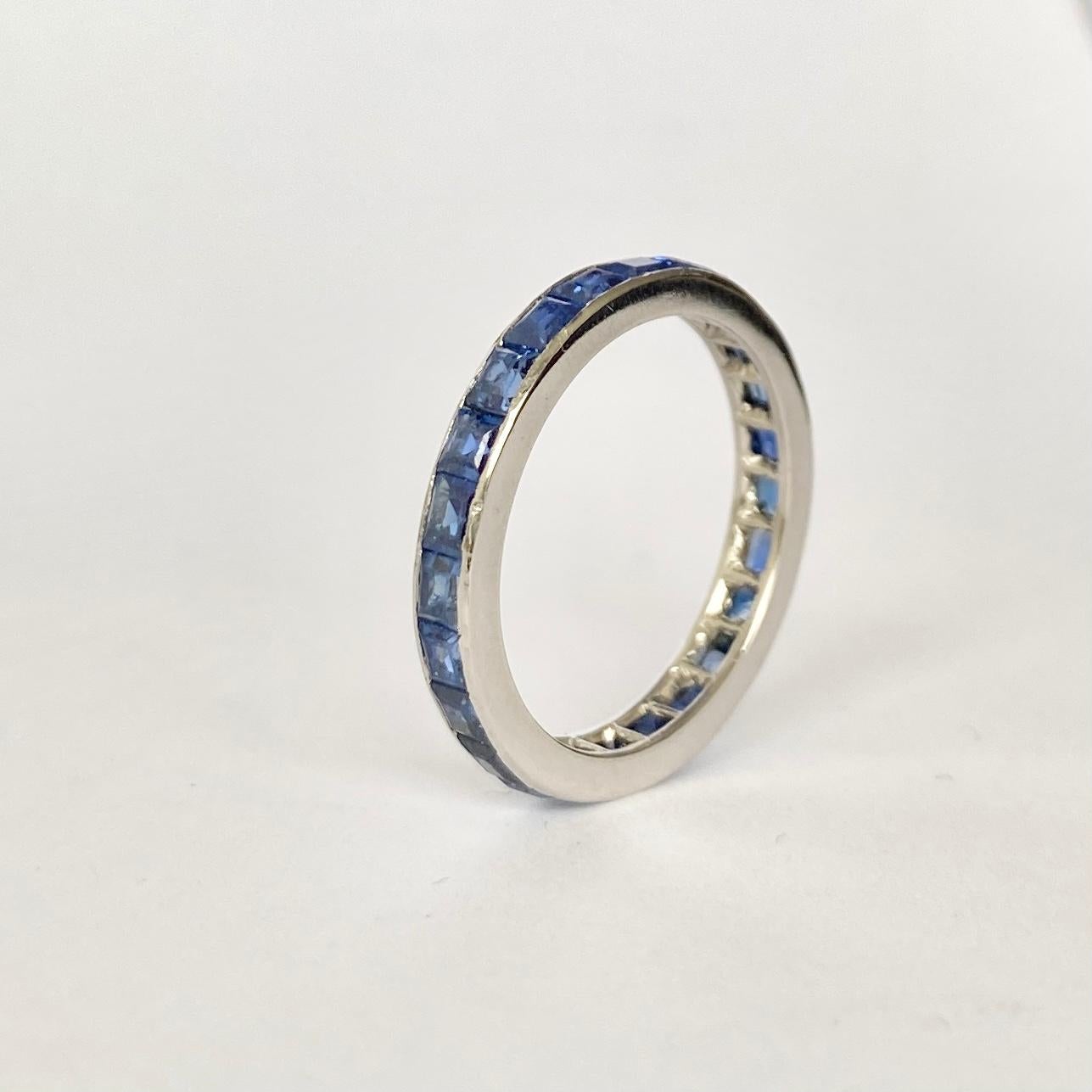 Art Deco Sapphire and Platinum Full Eternity Band In Good Condition In Chipping Campden, GB