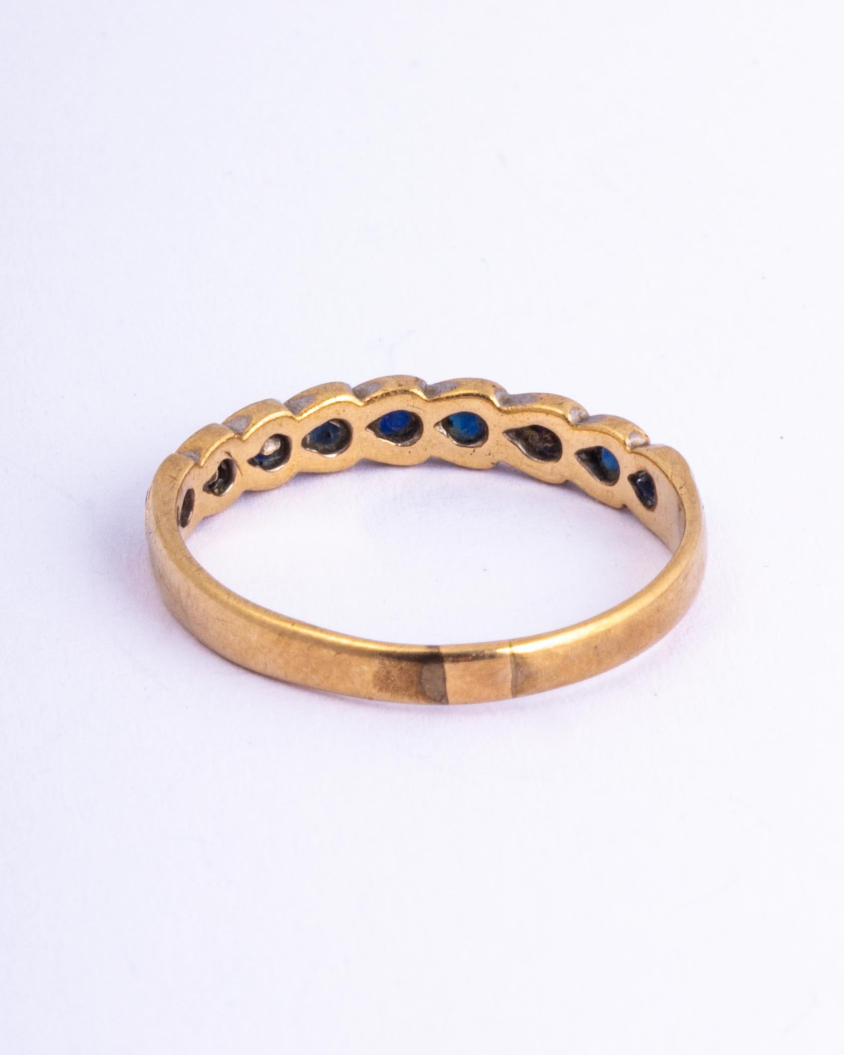 Art Deco Sapphire and Platinum Half Eternity Band In Good Condition In Chipping Campden, GB