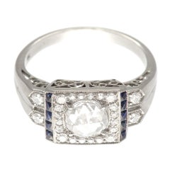 Art Deco Sapphire and Rose Cut Diamond Antique Engagement Ring