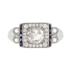 Art Deco Sapphire and Rose Cut Diamond Antique Engagement Ring