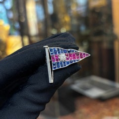 Art Deco Sapphire and Ruby Nautical Flag Brooch