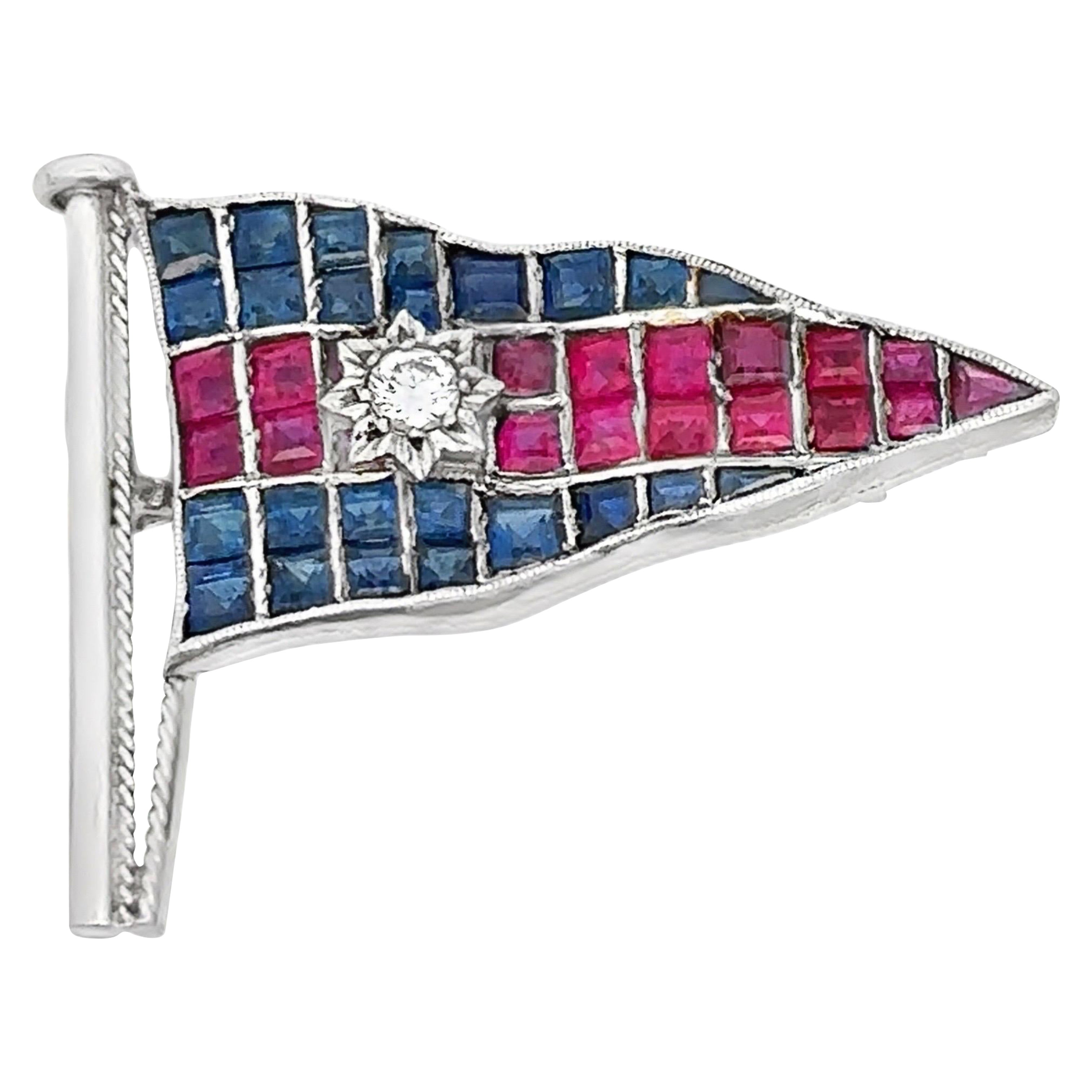 Art Deco Sapphire and Ruby Nautical Flag Brooch