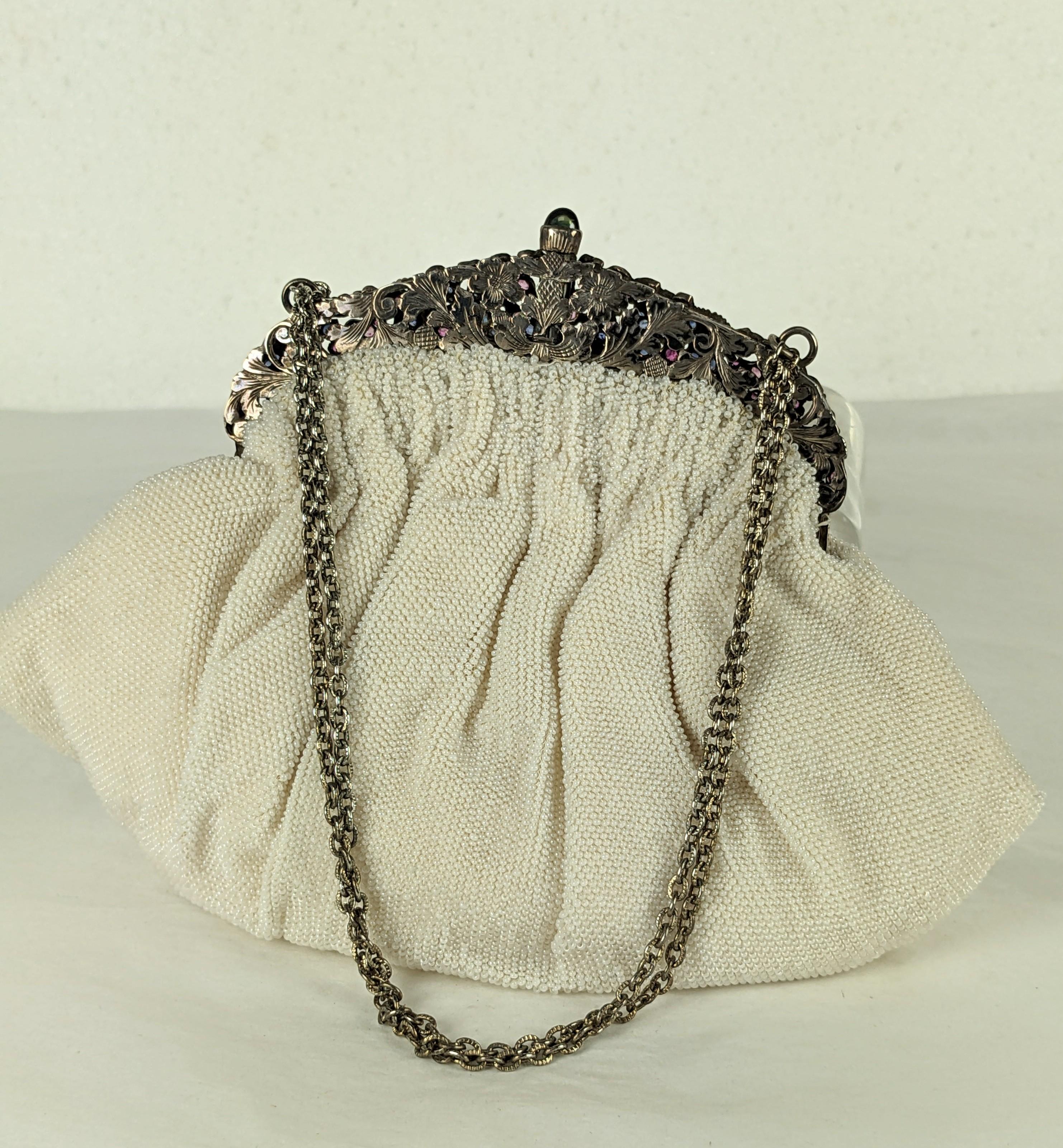 Art Deco Sapphire and Ruby Set Micro Bead Bag In Excellent Condition For Sale In New York, NY