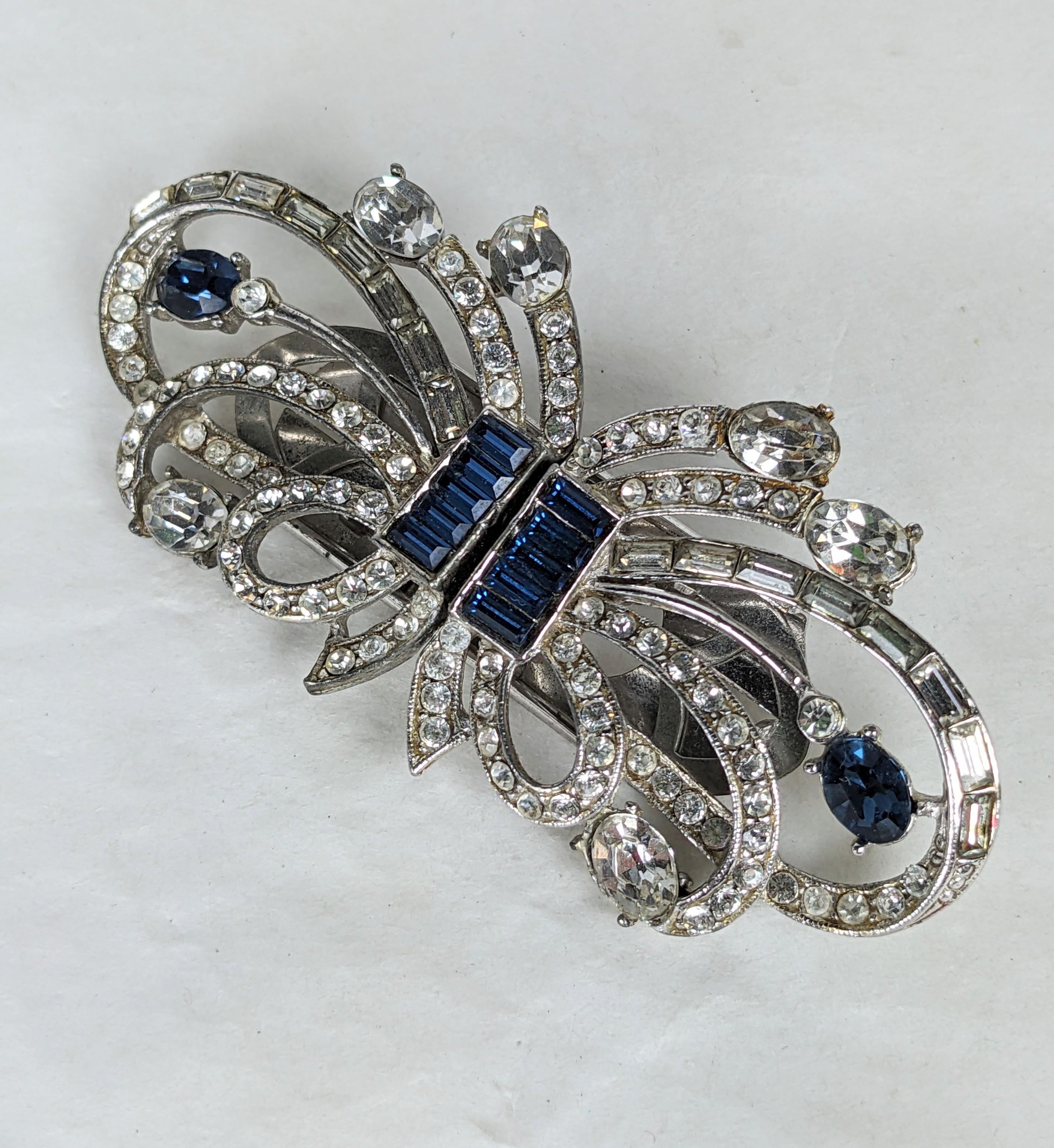 Art Deco Sapphire Baguette Duette Brooch In Good Condition For Sale In New York, NY