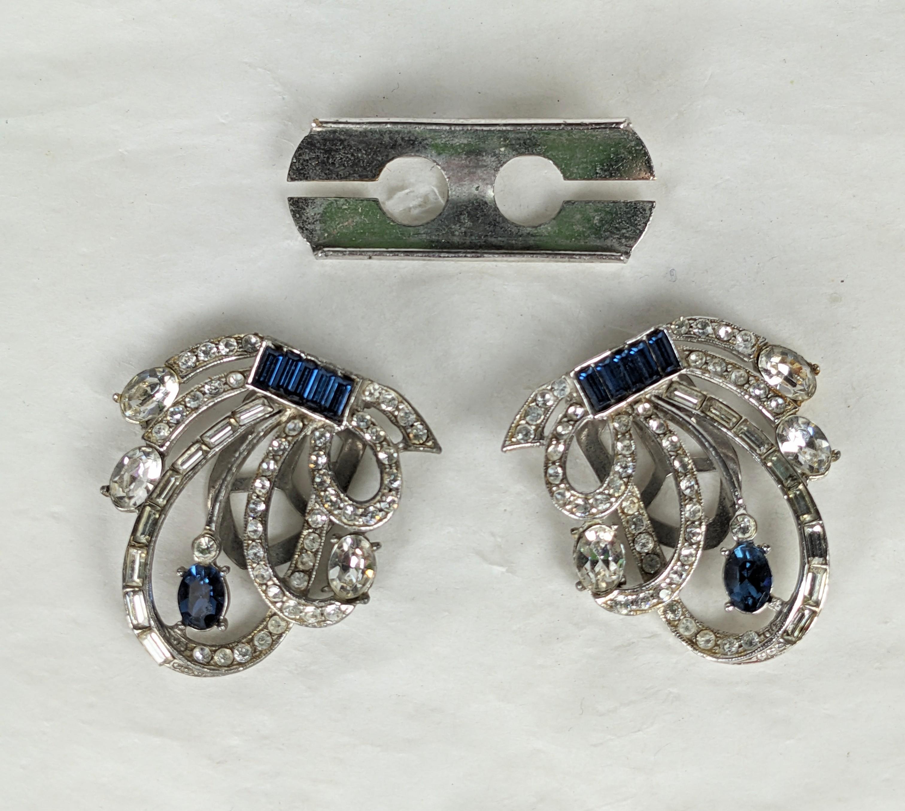 Art Deco Sapphire Baguette Duette Brooch For Sale 2
