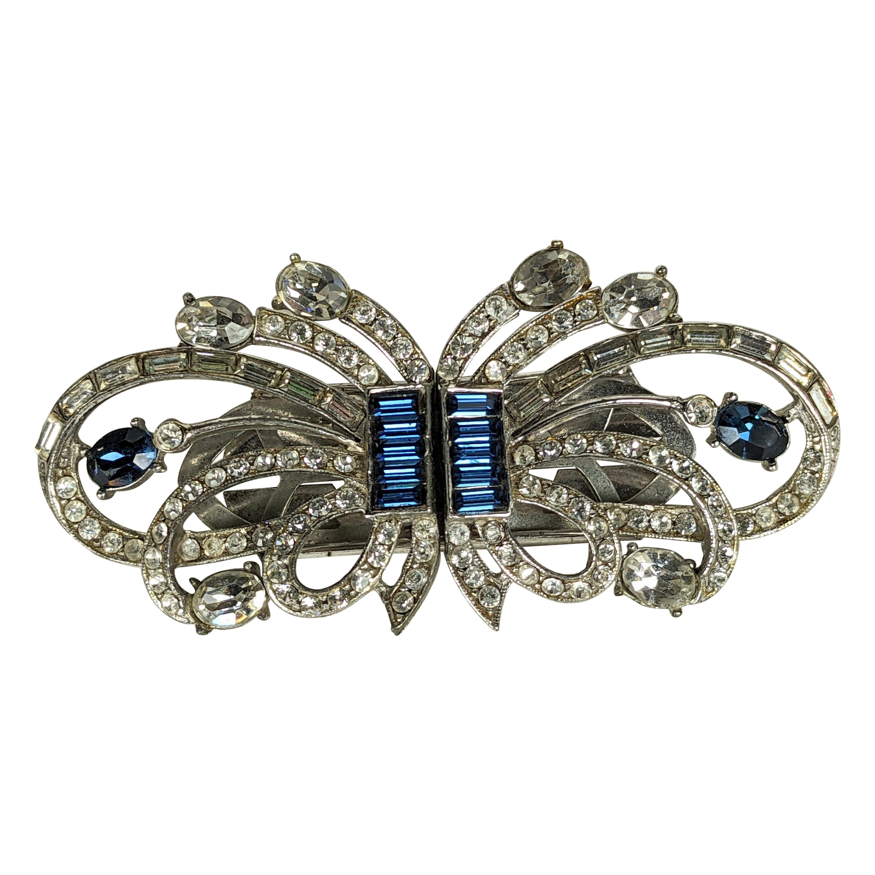 Spilla Art Deco con zaffiro Baguette Duette