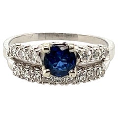 Art Deco Sapphire Diamond 1.10ct Vintage Ring 14k White Gold Original, 1930s