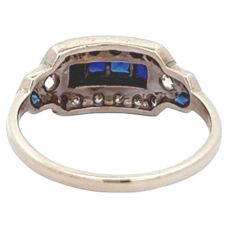 Art Deco Sapphire Diamond 14 Karat White Gold Ring 1