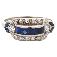 Art Deco Sapphire Diamond 14 Karat White Gold Ring