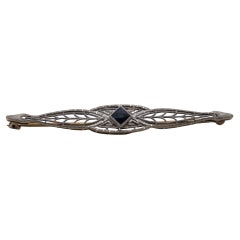 Art Deco Sapphire Diamond 14 Karat Yellow Gold Brooch