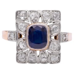 Art Deco Sapphire Diamond 14k Gold Platinum Ring