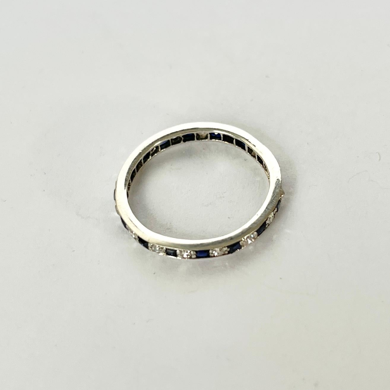 Art Deco Sapphire Diamond 18 Carat White Gold Eternity Band In Good Condition For Sale In Chipping Campden, GB
