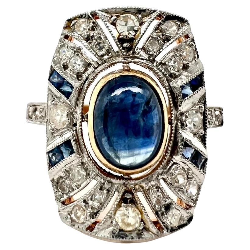 Art Deco Sapphire Diamond 18 Karat Gold Dinner Ring