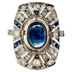 Antique Art Deco Sapphire Diamond 18 Karat Gold Dinner Ring