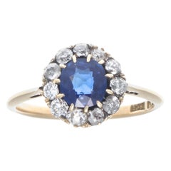 Art Deco Sapphire Diamond 18 Karat Gold Halo Ring