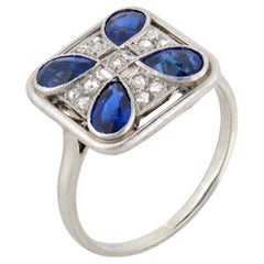 Bague Art déco saphir diamant or blanc 18k