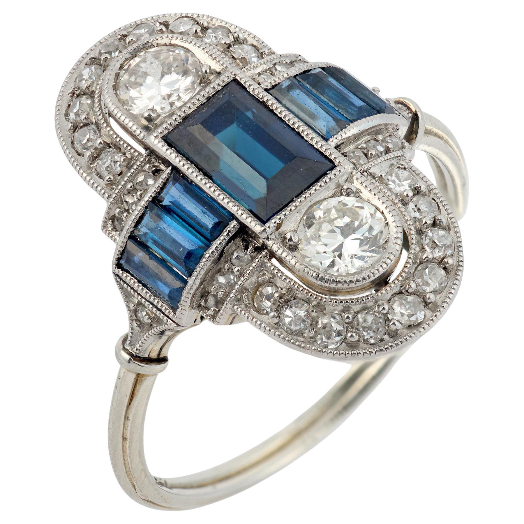 Art Deco sapphire diamond 18k yellow gold ring