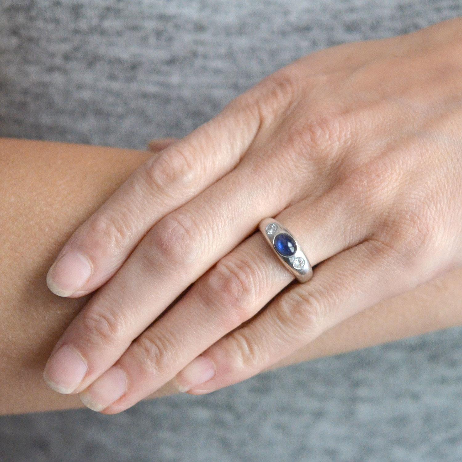 Art Deco Sapphire Diamond 3-Stone Ring 3