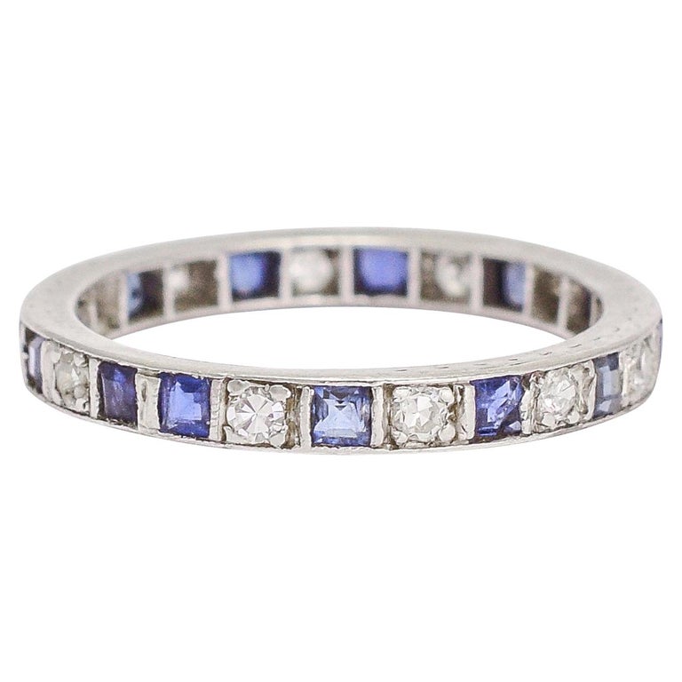 Art Deco Sapphire Diamond Alternating Eternity Ring at 1stDibs