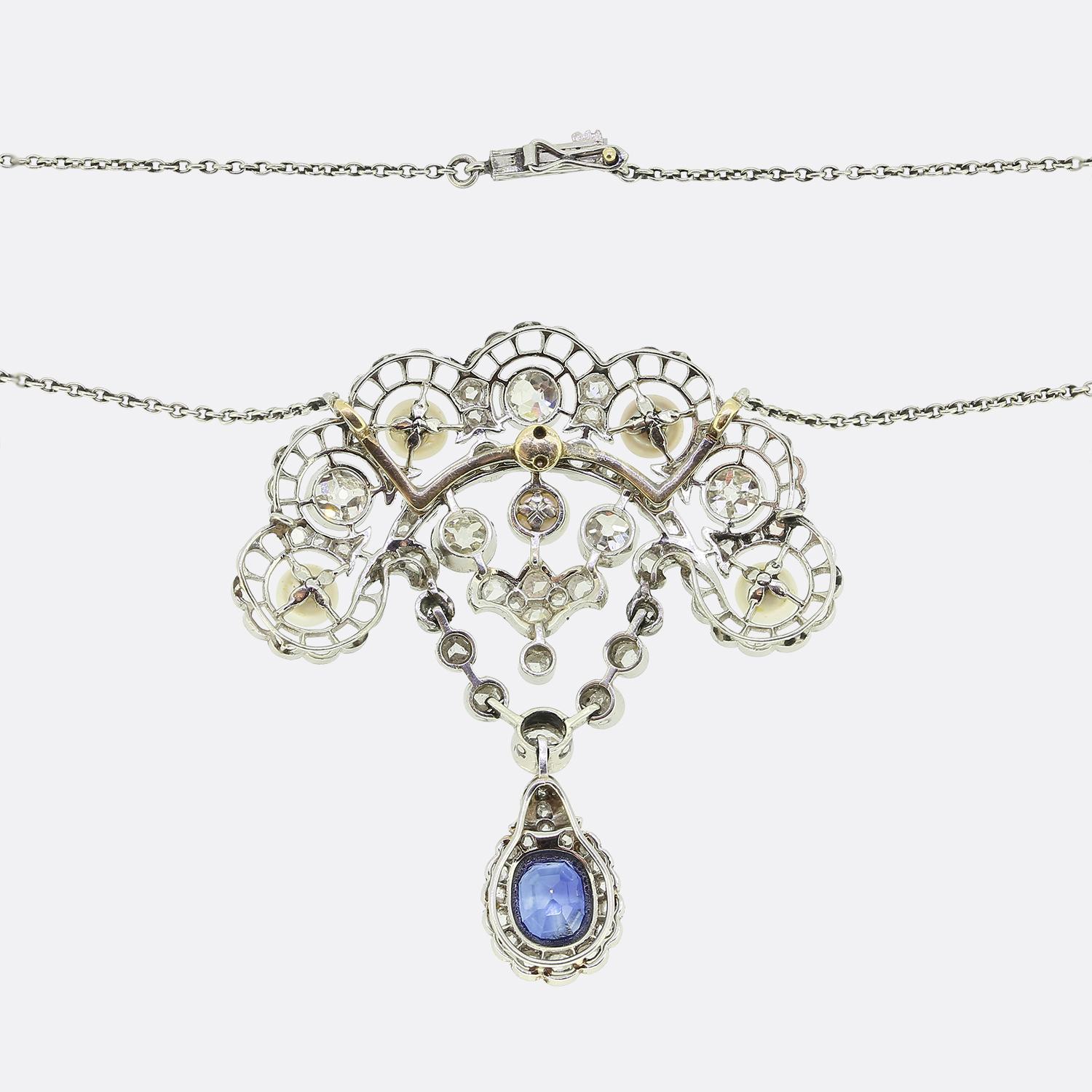 Collier Art déco en saphir, diamant et perle Bon état - En vente à London, GB