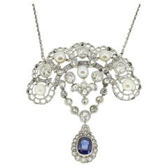 Used Art Deco Sapphire Diamond and Pearl Necklace