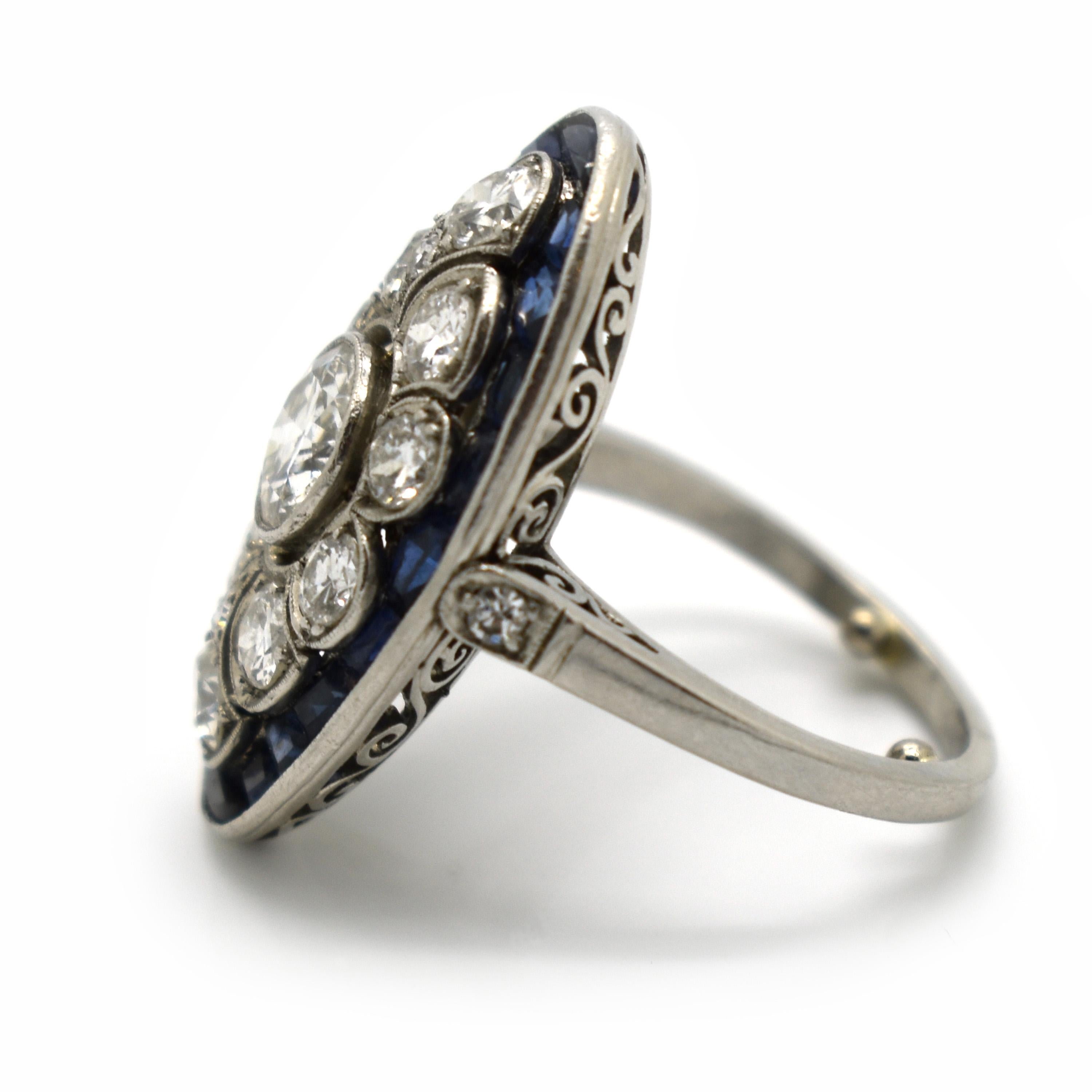 Art Deco Sapphire, Diamond and Platinum Ring, Circa 1930 In Good Condition For Sale In London, GB