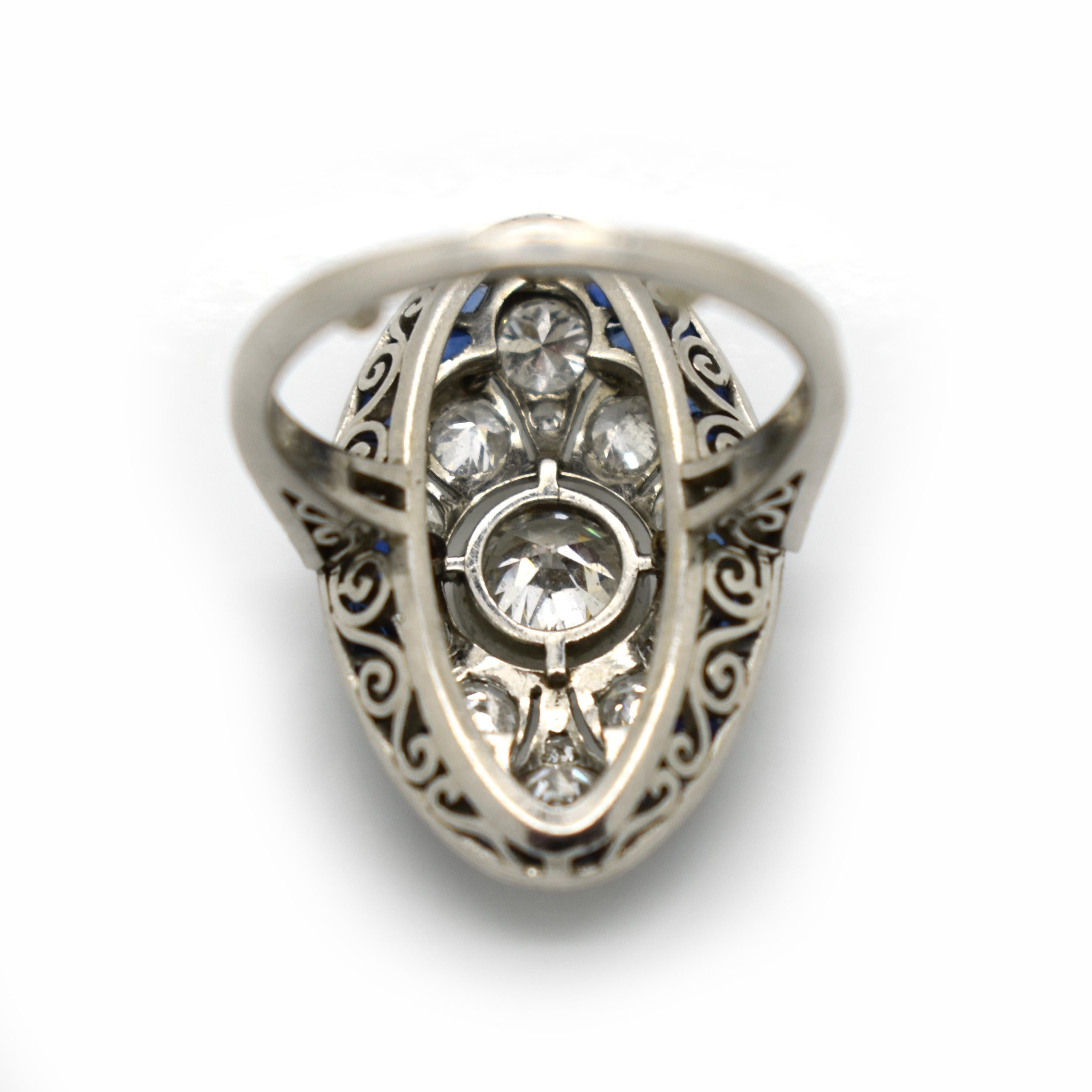 Women's Art Deco Sapphire, Diamond and Platinum Ring, Circa 1930 For Sale