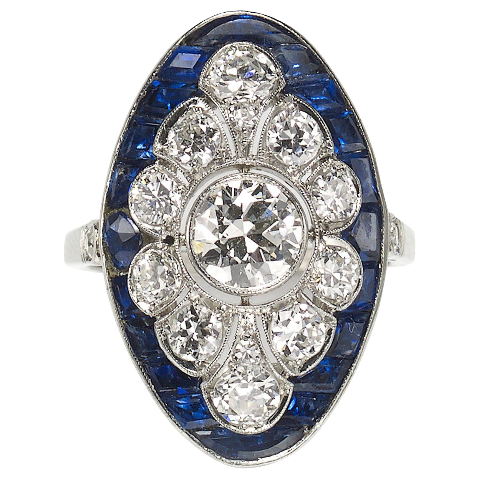 Art Deco Sapphire, Diamond and Platinum Ring, Circa 1930