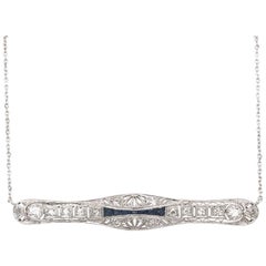 Antique Art Deco Sapphire and Diamond Bar Necklace