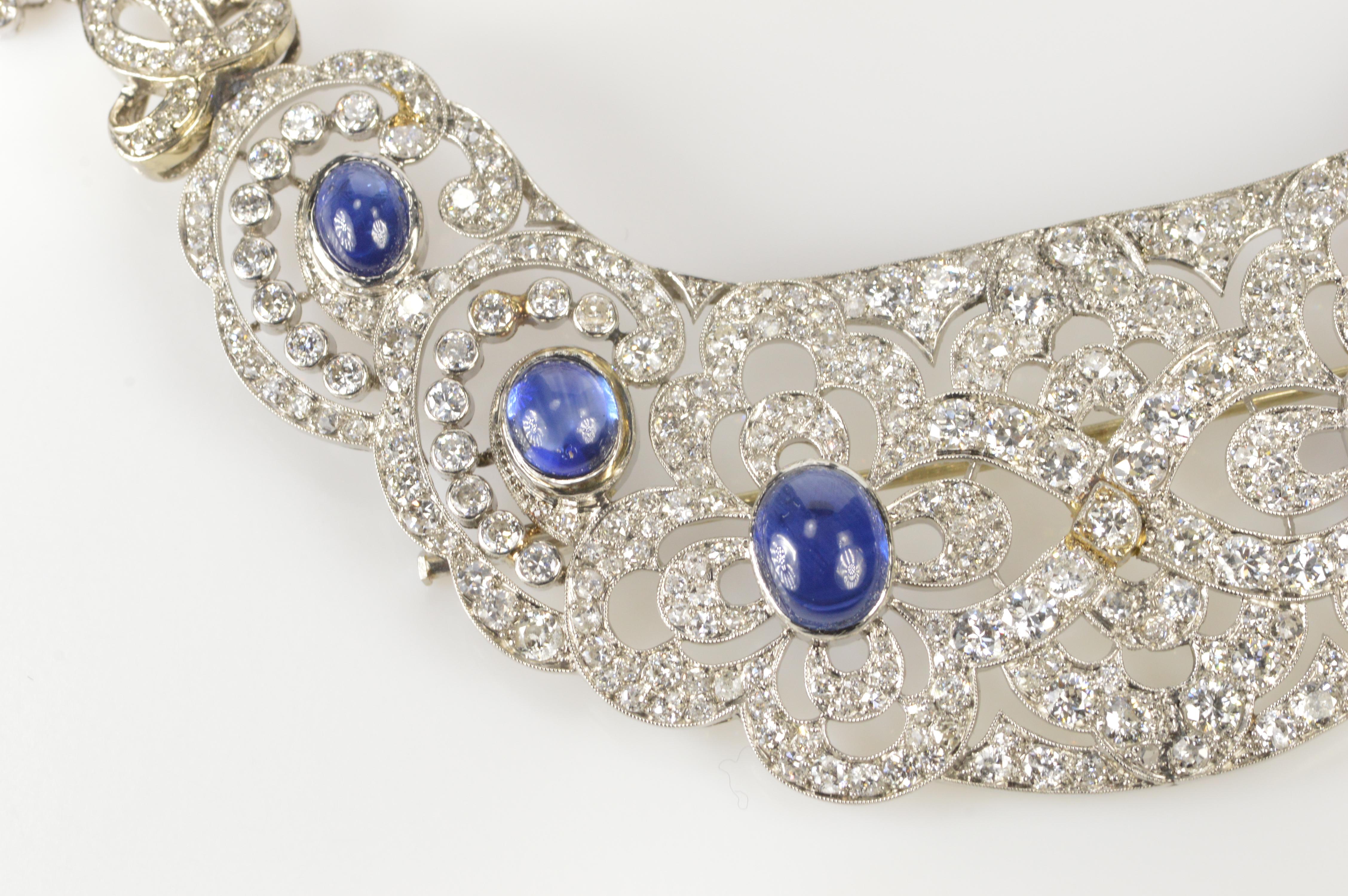 Round Cut Art Deco Sapphire Diamond Bib Necklace For Sale