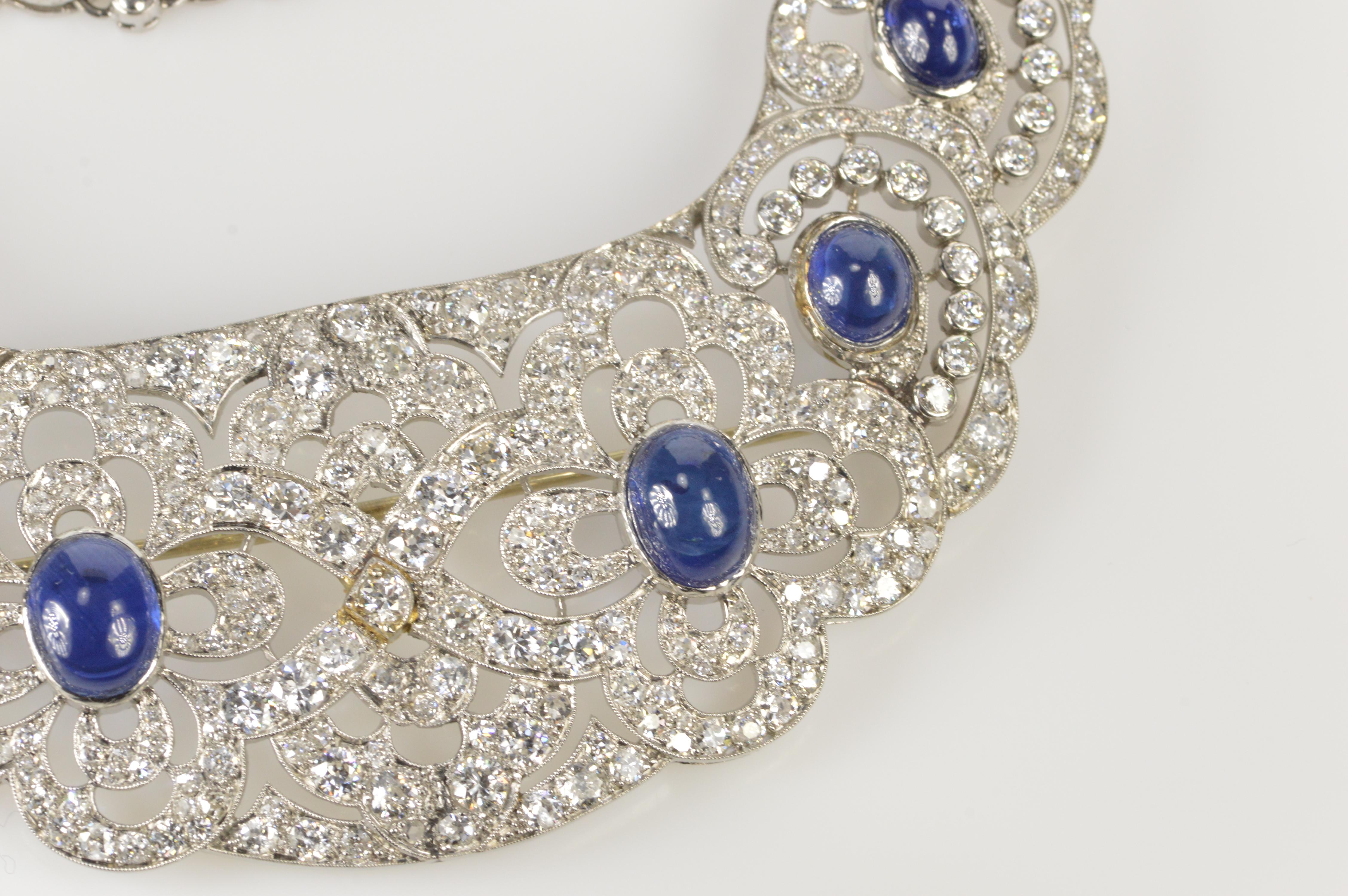 Art Deco Sapphire Diamond Bib Necklace In Good Condition For Sale In Frederick, MD