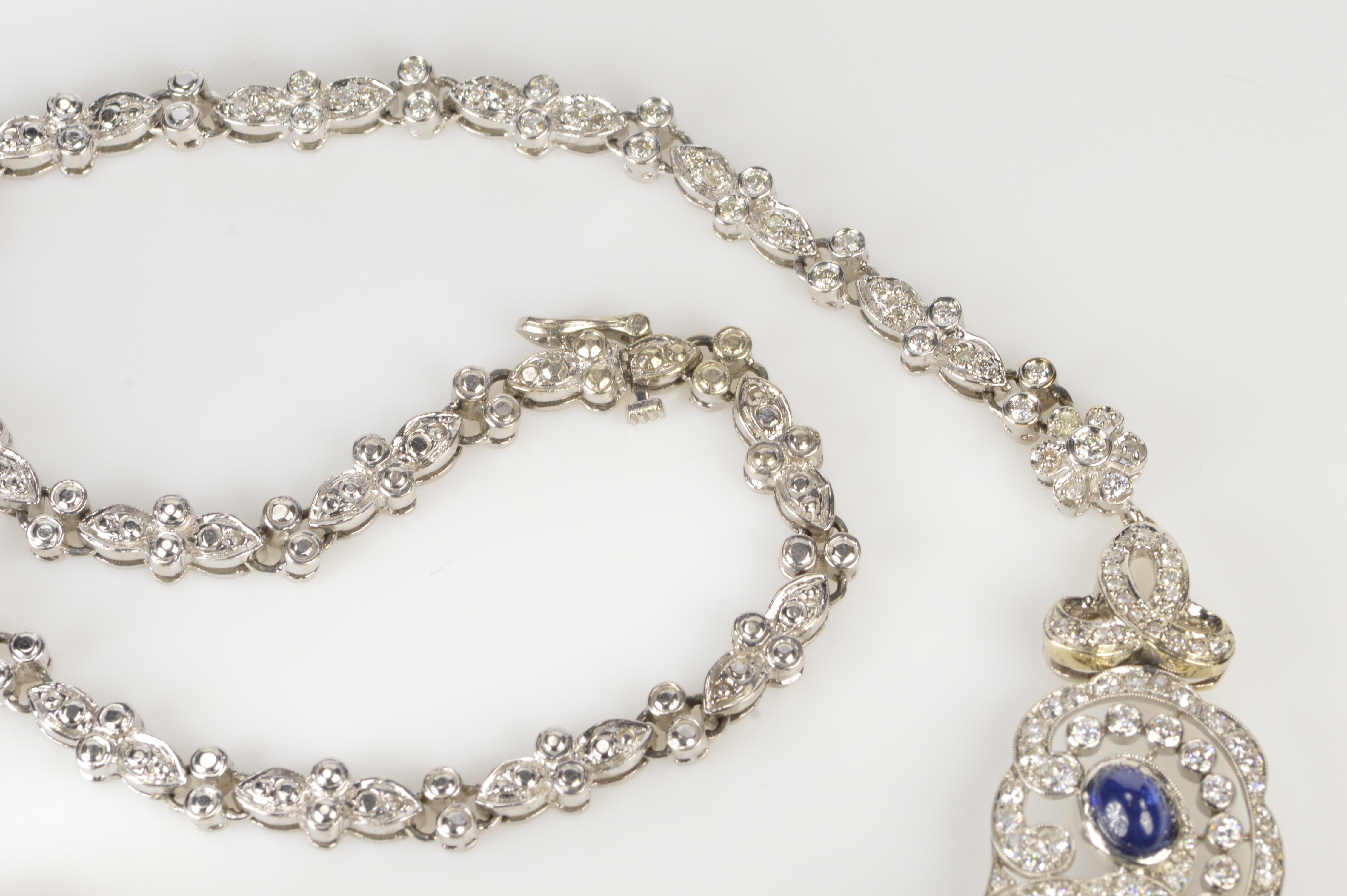 Women's or Men's Art Deco Sapphire Diamond Bib Necklace For Sale