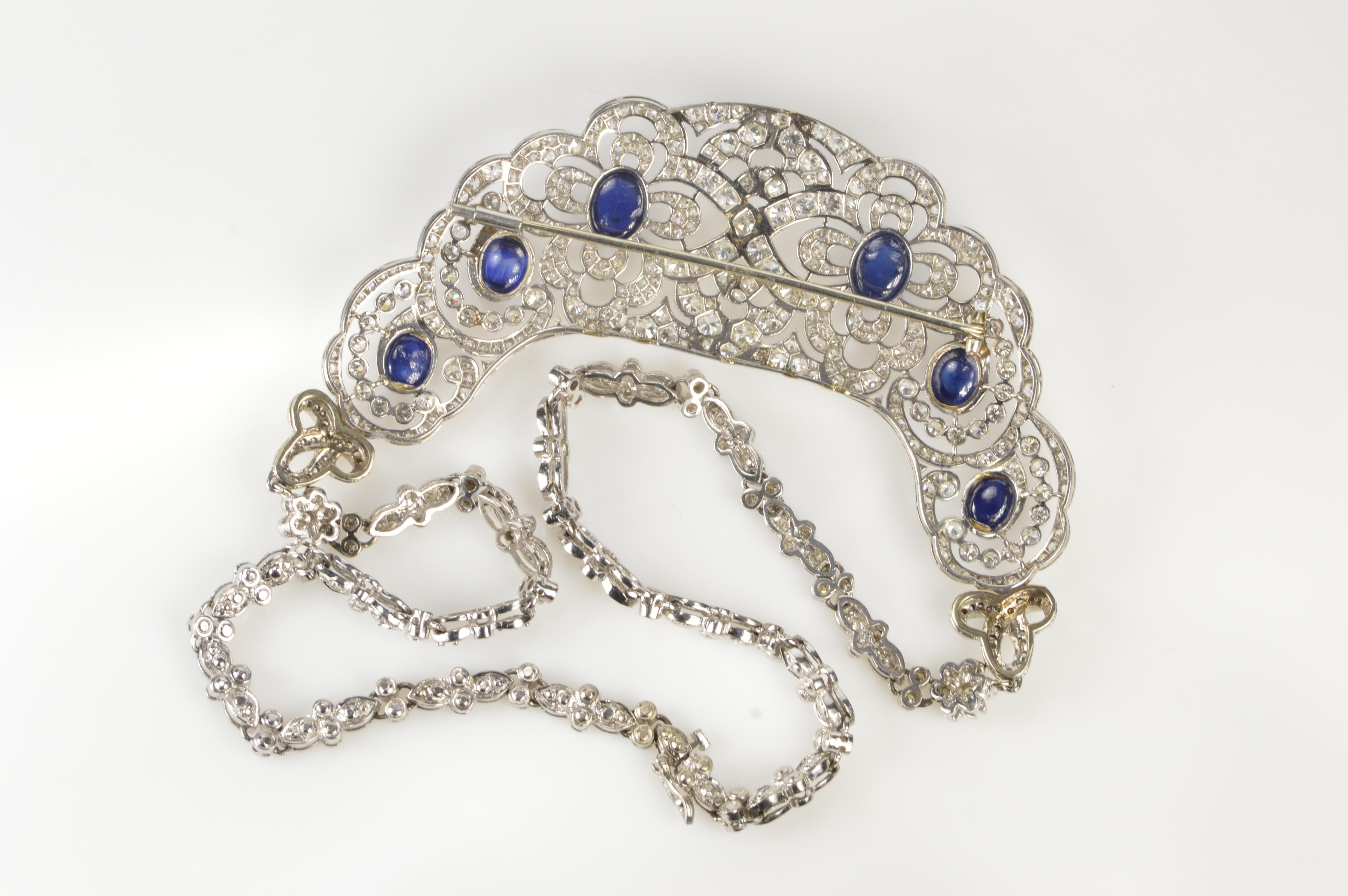 Art Deco Sapphire Diamond Bib Necklace For Sale 1