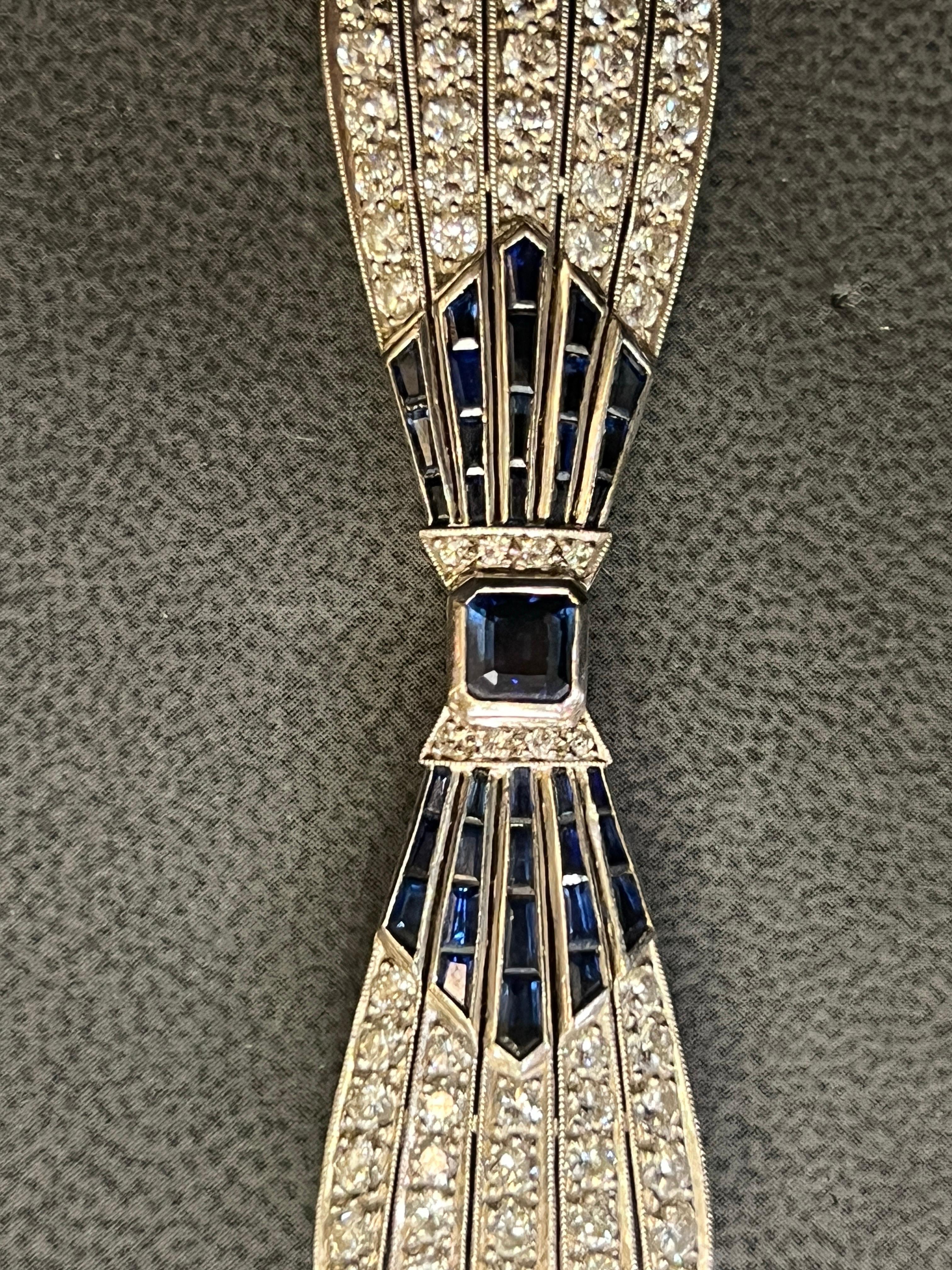 Broche à nœud Art déco en saphir et diamant en vente 2