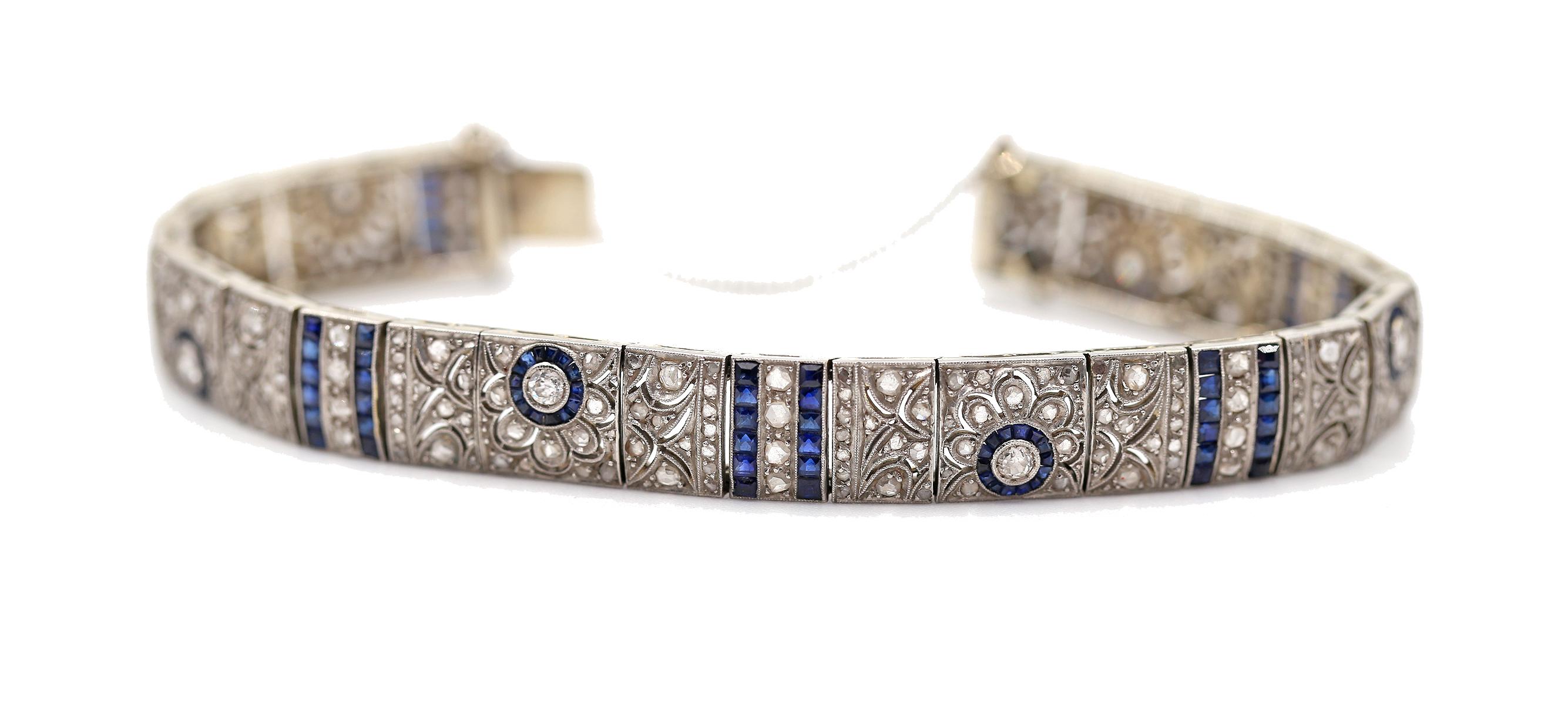 Art Deco Sapphire Diamond Bracelet 18k Gold, 1890 For Sale 7