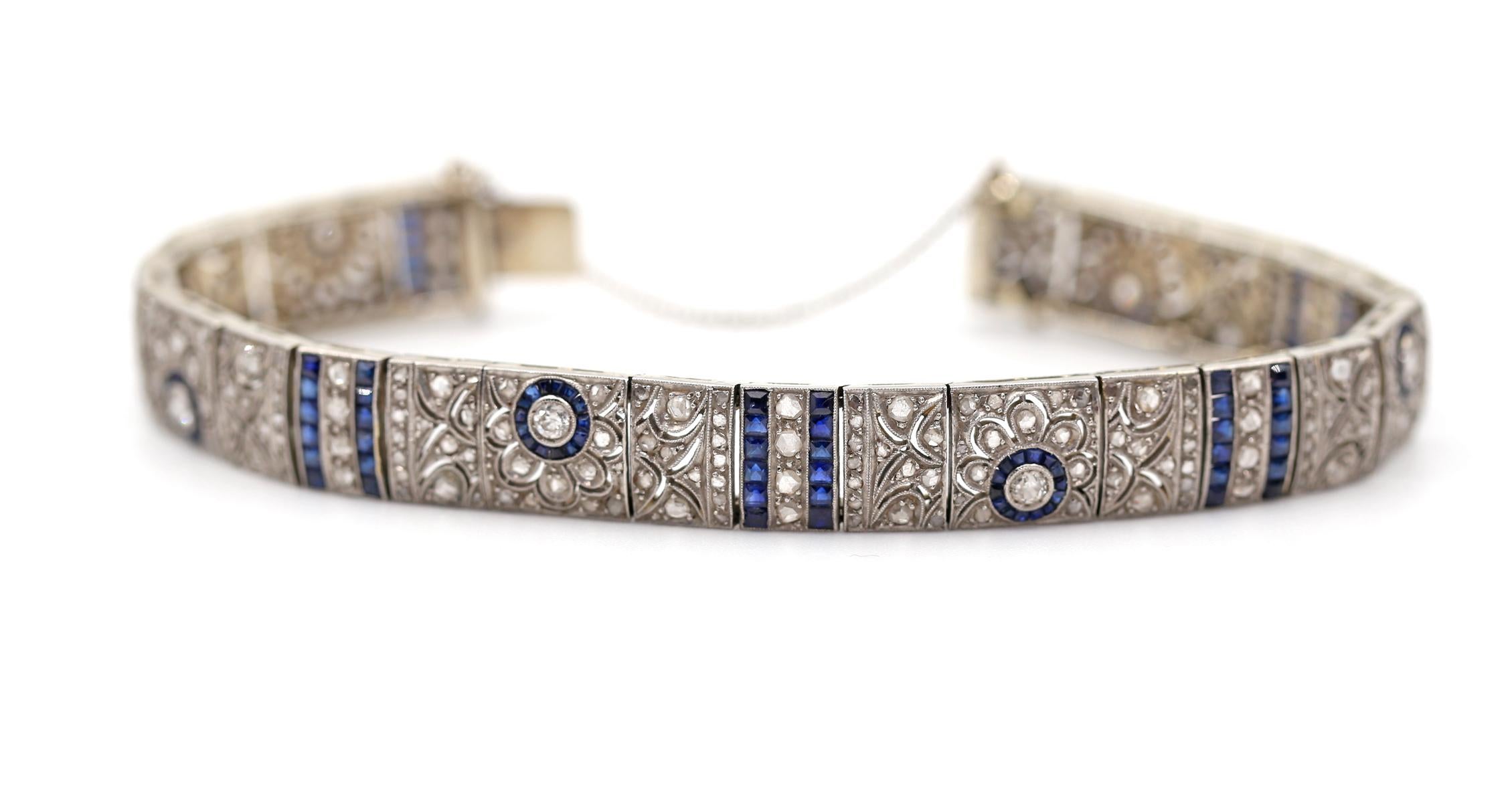 Art Deco Sapphire Diamond Bracelet 18k Gold, 1890 For Sale 8