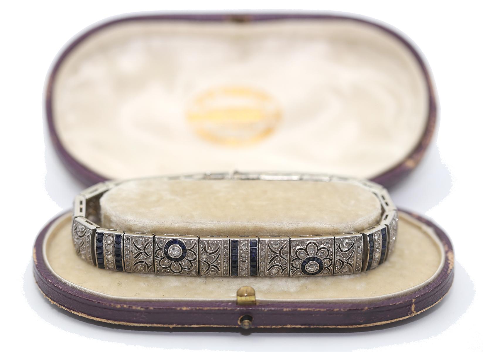 Art Deco Sapphire Diamond Bracelet 18k Gold, 1890 For Sale 10