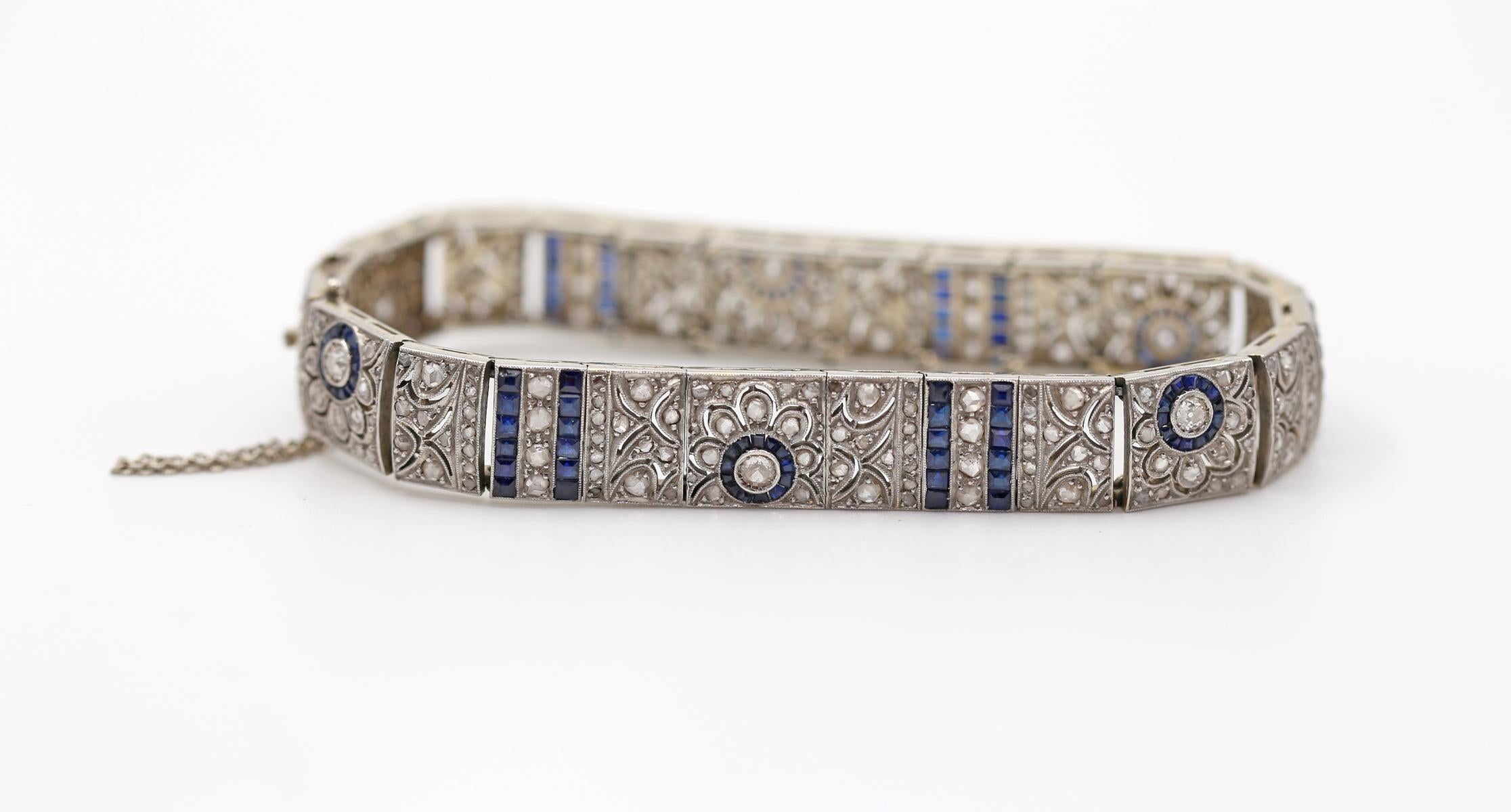 Art Deco Sapphire Diamond Bracelet 18k Gold, 1890 For Sale 2